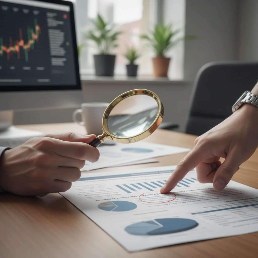 Main tenant une loupe sur un document de demande de subvention, illustrant la précision nécessaire pour obtenir des financements.