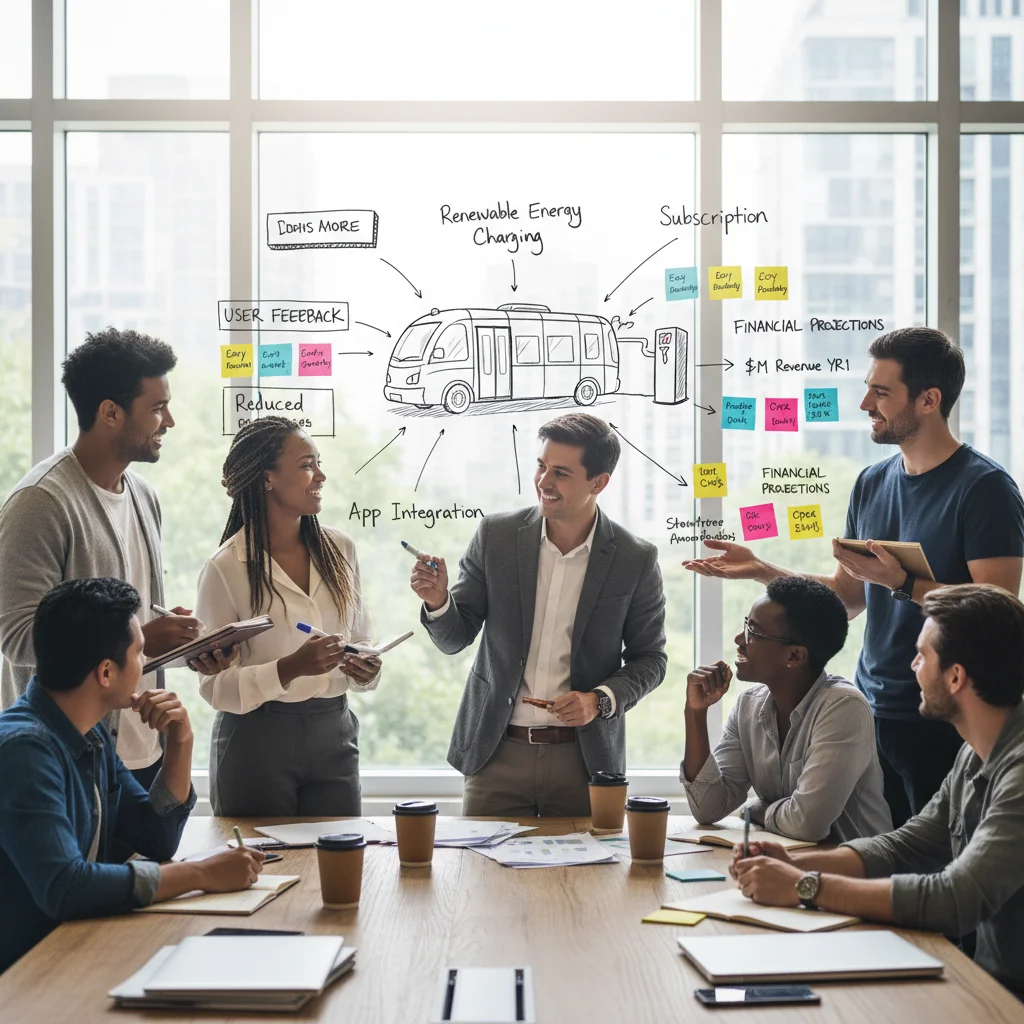 Atelier de co-création pour un service de mobilité durable, illustrant la collaboration et l'intégration des retours utilisateurs pour des solutions innovantes.