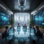 Professionnels divers collaborant dans un bureau moderne et numérique, symbolisant l'avenir du travail en France.