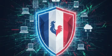 Bouclier numérique protégeant des réseaux, symbolisant la cybersécurité pour les entreprises françaises d'ici 2026.