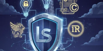 Bouclier juridique protégeant des symboles de propriété intellectuelle en France, avec la Tour Eiffel en arrière-plan, symbolisant la protection des innovations.