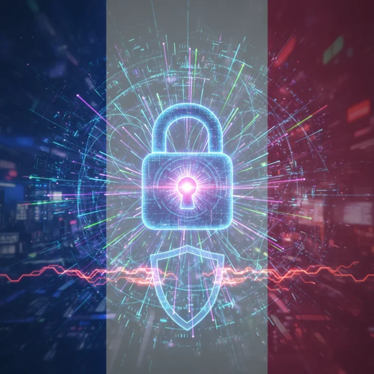 Illustration d'un cadenas numérique protégeant des données, symbolisant la cybersécurité des informations françaises en 2026.