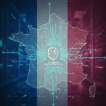 Carte numérique stylisée de la France, symbolisant la souveraineté et la sécurité des données nationales.