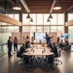 Professionnels en collaboration, brainstorming innovation entreprise française