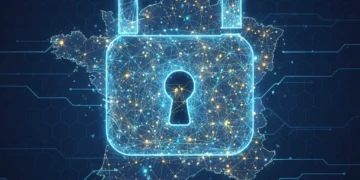 Cadenas numérique protégeant une carte de France, symbolisant la cybersécurité pour les PME françaises.