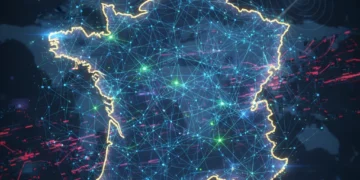 Illustration futuriste de l'informatique quantique et son impact sur la cybersécurité française.