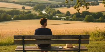 Personne en déconnexion numérique dans la campagne française