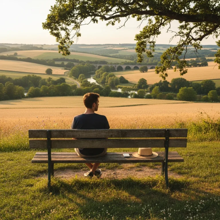Personne en déconnexion numérique dans la campagne française