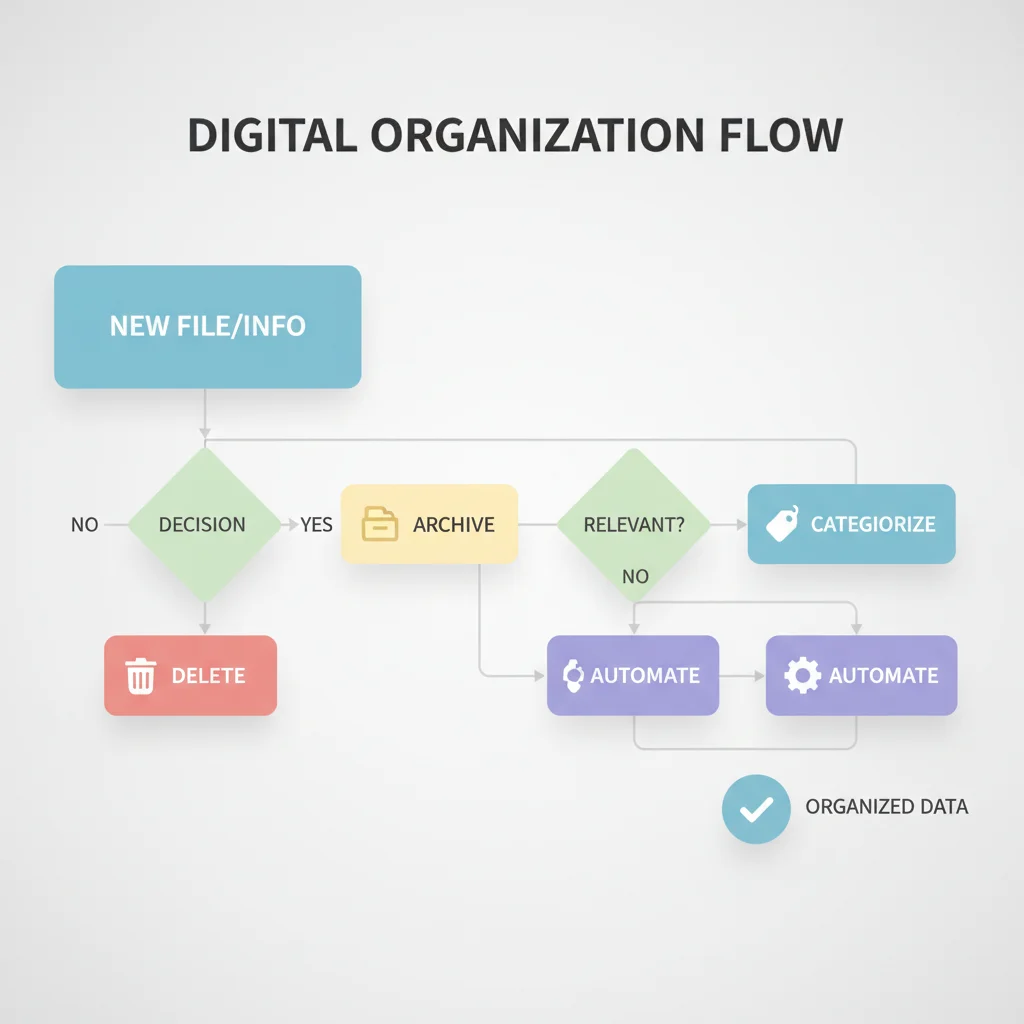 Diagramme illustrant les étapes clés d'une organisation numérique simplifiée et efficace.
