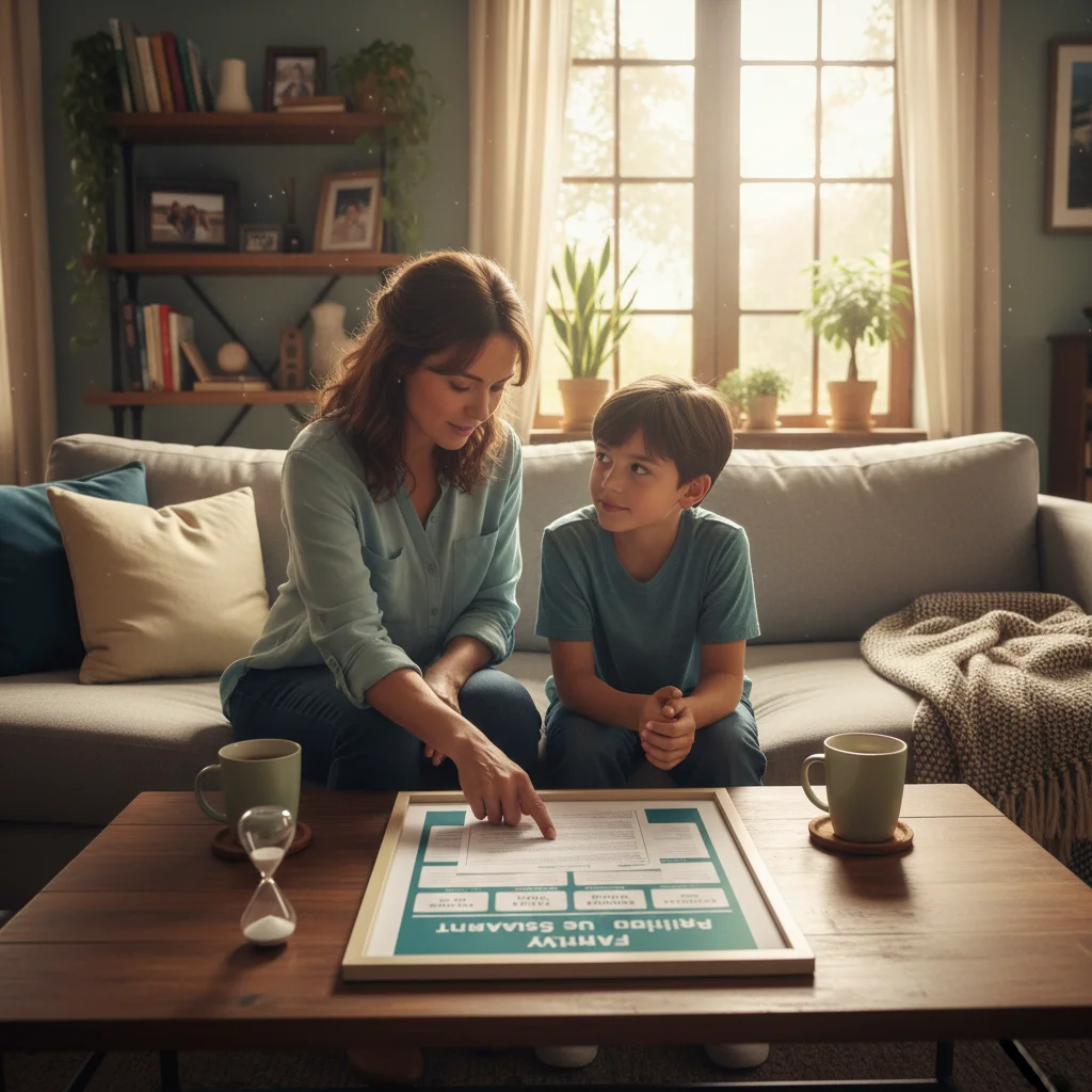 Parent et enfant discutant des règles de temps d'écran