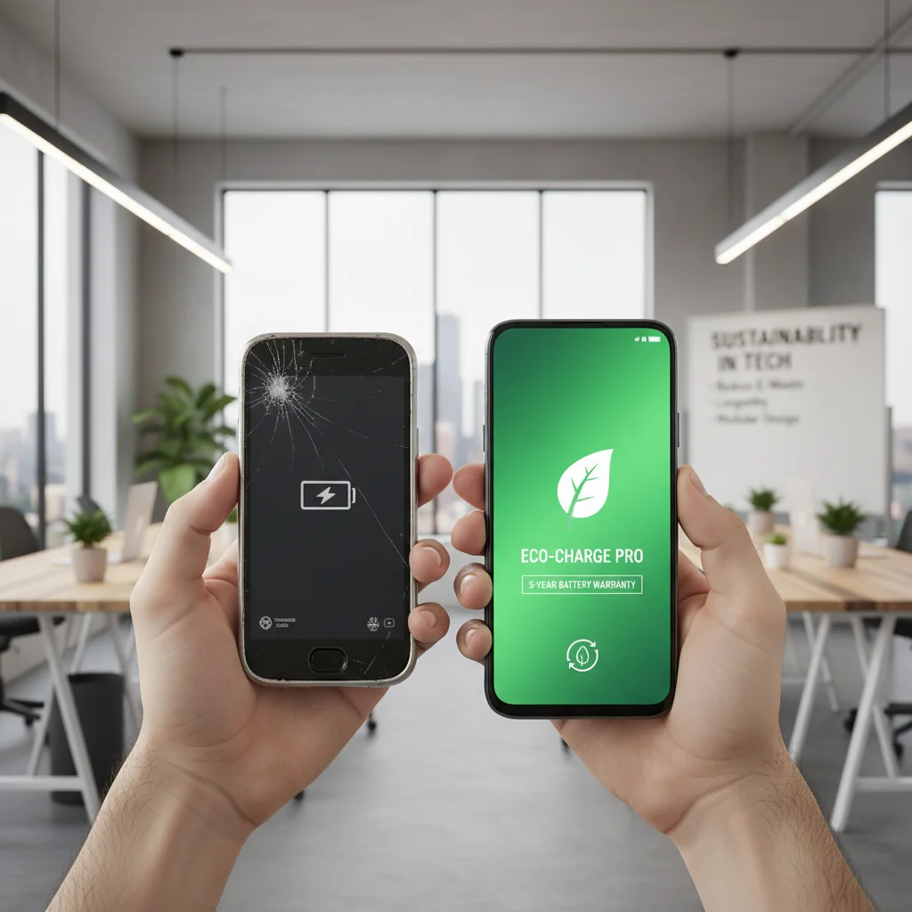 Personne comparant un ancien et un nouveau smartphone, illustrant l'impact de l'obsolescence et l'importance de prolonger la durée de vie des appareils numériques.