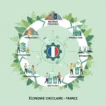 Illustration dynamique de l'économie circulaire avec des entreprises françaises, symbolisant la durabilité et l'innovation en 2026.