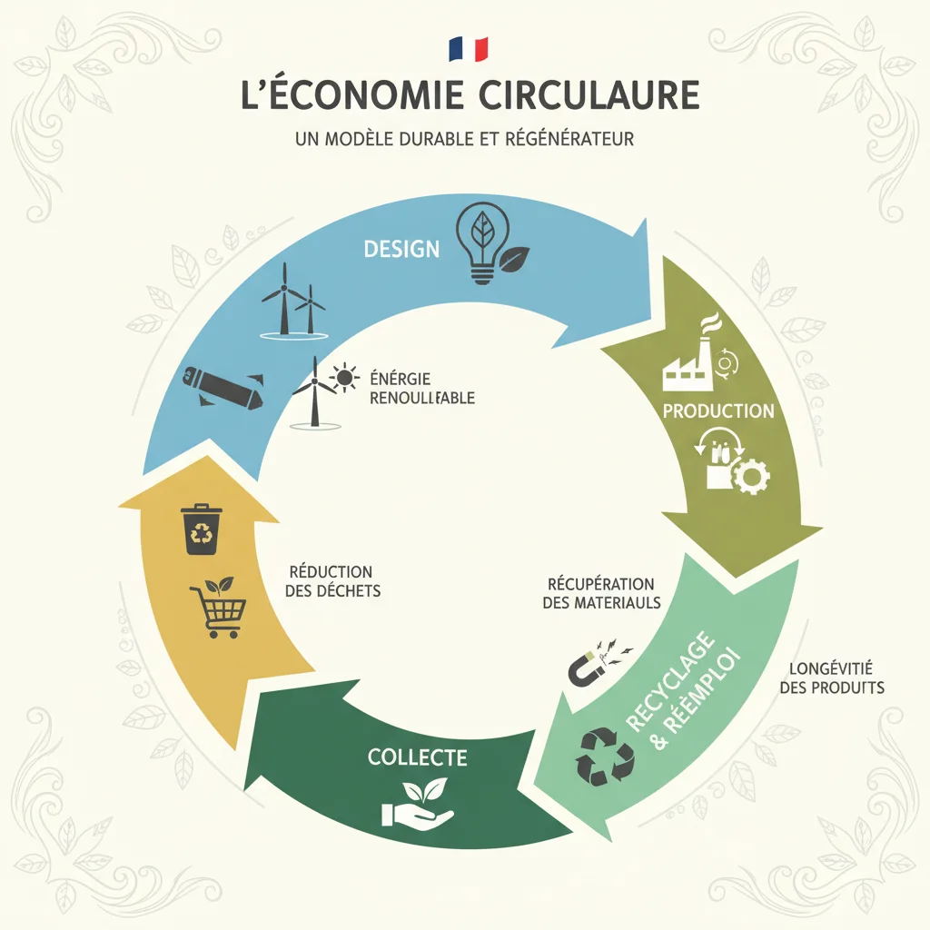 Infographie expliquant les principes de l'économie circulaire et son application dans l'innovation durable.