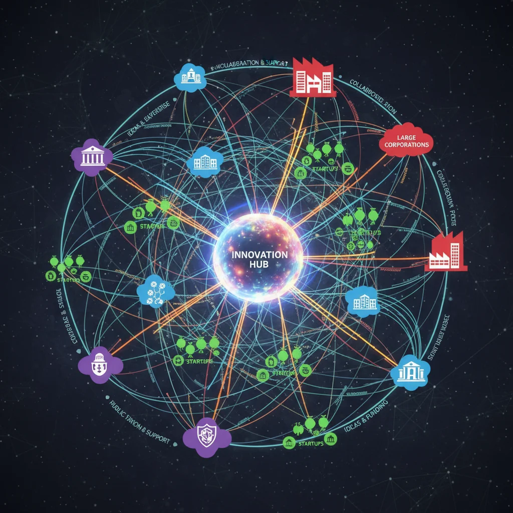 Représentation schématique d'un écosystème d'innovation collaboratif interconnecté