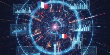 Graphique futuriste mesurant l'innovation en France avec des données clés