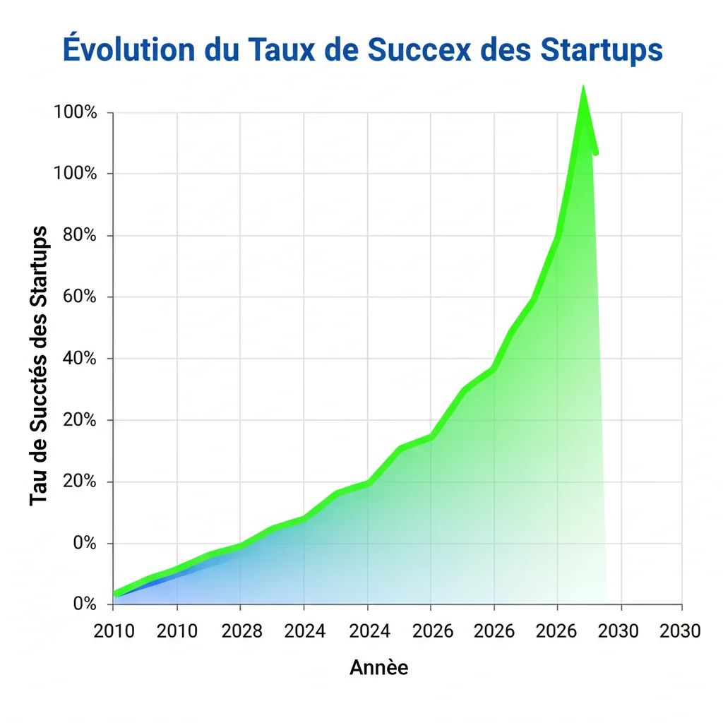 Graphique illustrant l'augmentation prévue du taux de succès des startups françaises d'ici 2026, soulignant l'impact des incubateurs.