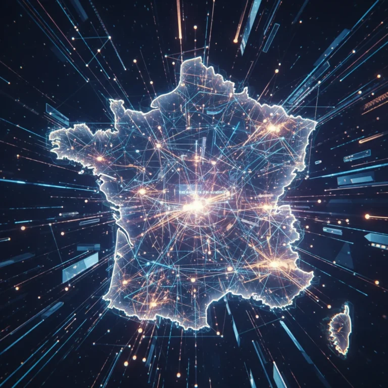 Illustration futuriste de l'IA générative impactant l'innovation produit en France.