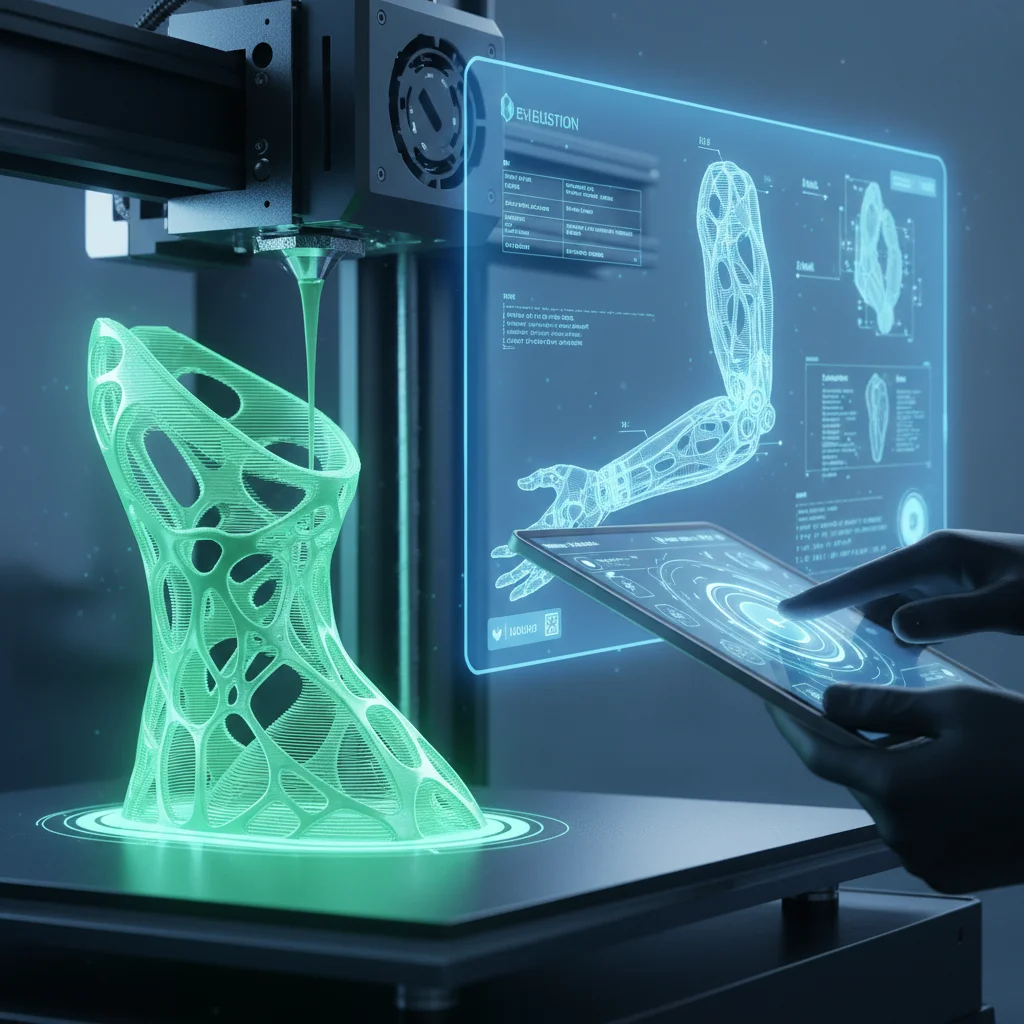 Impression 3D produisant un objet personnalisé, illustrant la personnalisation de masse dans l'industrie.