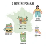 Infographie des 5 habitudes de consommation responsable en France pour réduire l'empreinte carbone