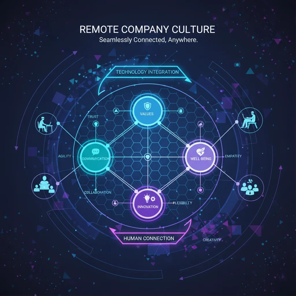 Infographie stylisée représentant l'interconnexion des valeurs et pratiques de la culture d'entreprise numérique.