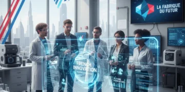 Innovateurs français collaborant autour d'un projet futuriste, symbolisant les nouvelles opportunités de financement en France.