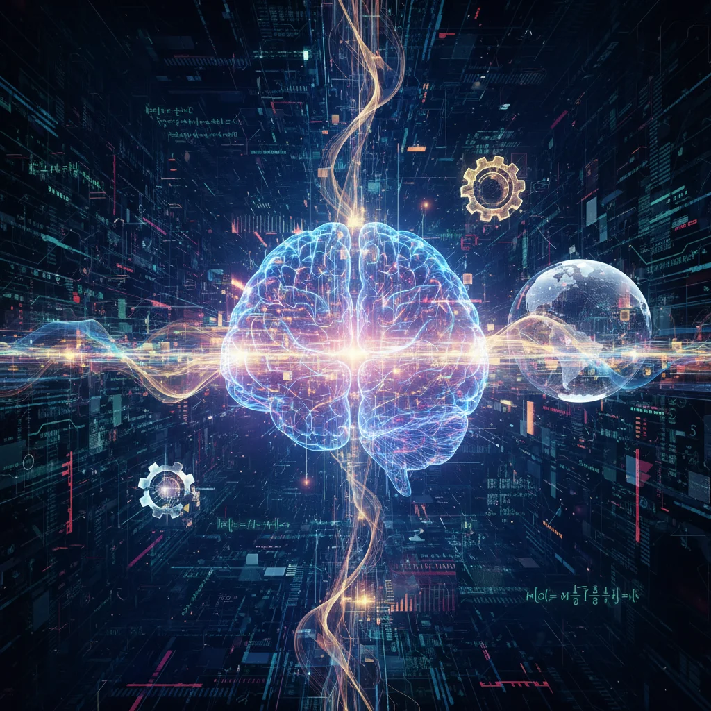 Représentation abstraite de l'intelligence artificielle et du machine learning, symbolisant l'intégration technologique.