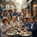 Adultes français intégrant le jeûne intermittent dans leur quotidien, mélange de tradition et modernité.