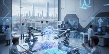 Laboratoire futuriste français développant des matériaux intelligents pour la fabrication de 2026.