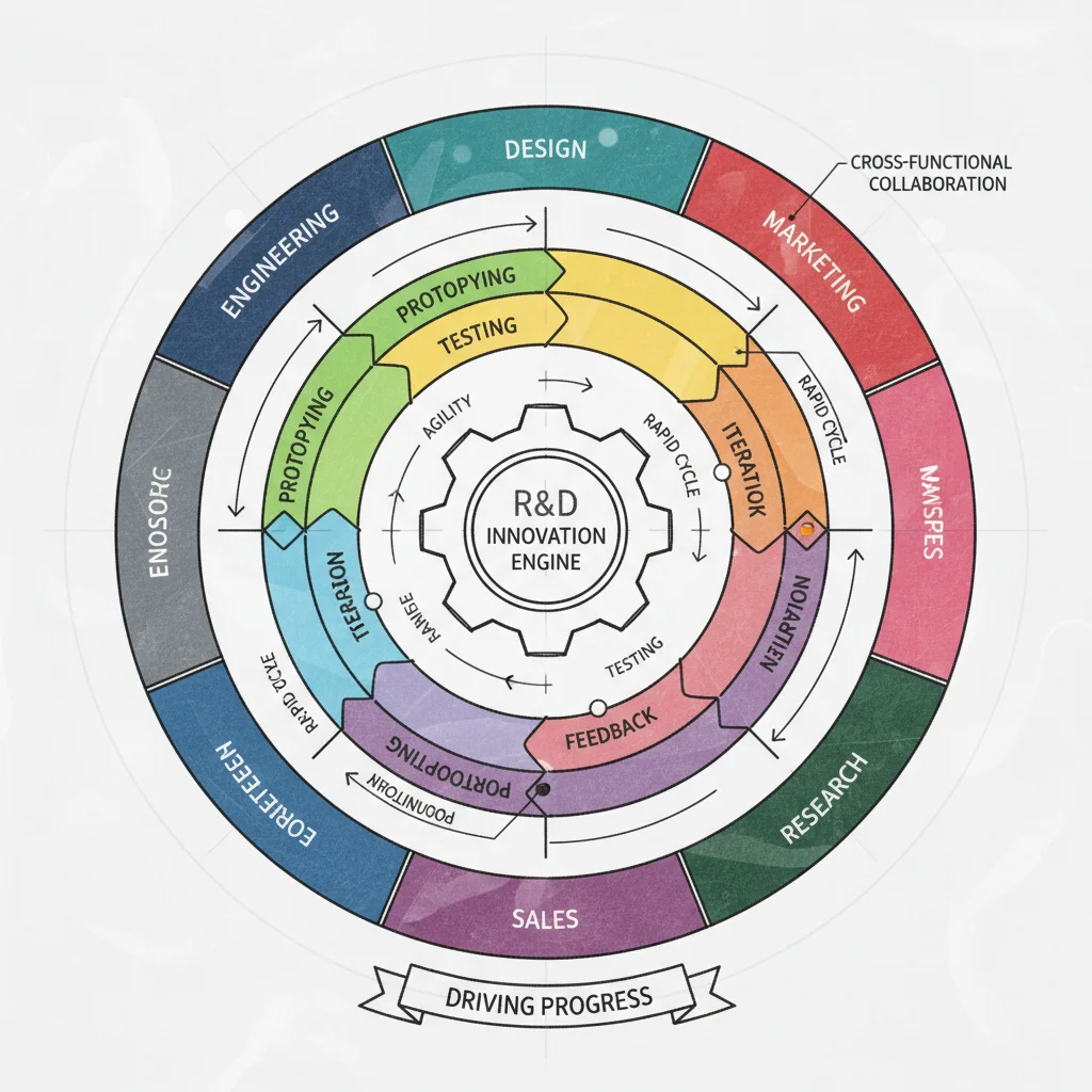 Modèle d'innovation circulaire illustrant le développement agile et itératif en R&D.