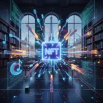 Illustration conceptuelle des NFT et de la propriété intellectuelle en France en 2026, avec des éléments de blockchain et de création artistique.