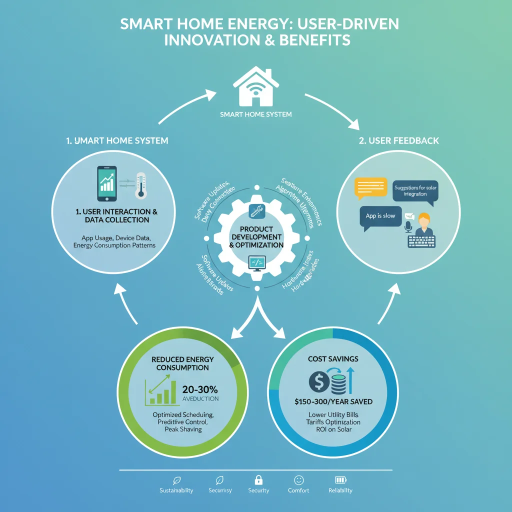 Infographie détaillant le parcours utilisateur d'une solution de gestion énergétique intelligente et l'optimisation basée sur le feedback.