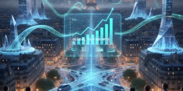 Paysage urbain futuriste de Paris, symbole de l'innovation technologique en France