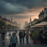 Changement Climatique France: 3 Ajustements Sociaux Majeurs en 2026 Paysage urbain français sous un ciel changeant, symbolisant l'impact du climat sur la société.