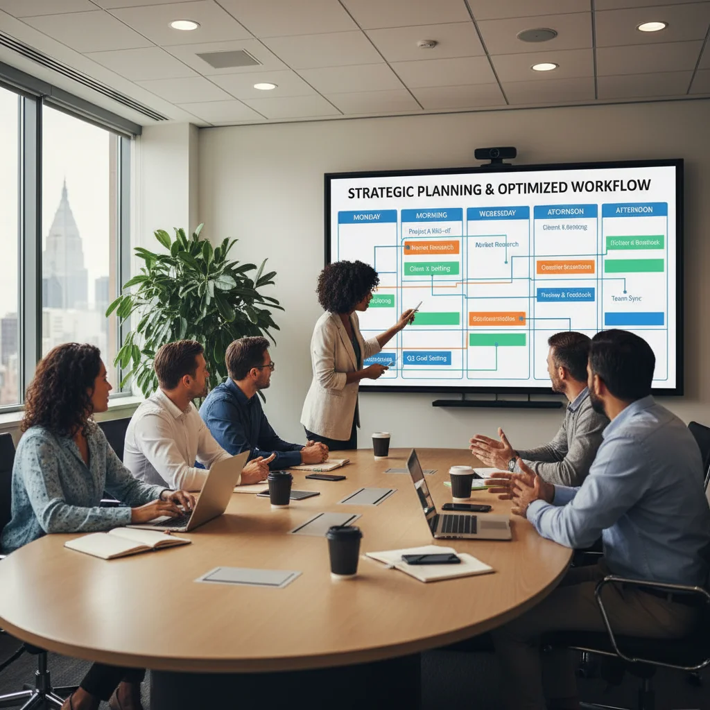 Tableau blanc affichant un planning optimisé pour la semaine de 4 jours, symbolisant une productivité accrue et une meilleure organisation du travail.