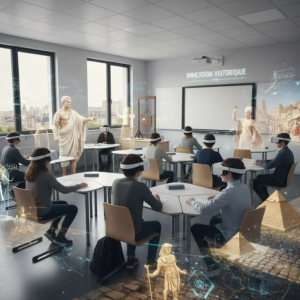 Étudiants utilisant la réalité virtuelle pour un cours d'histoire immersif