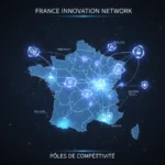 Illustration d'un réseau d'innovation collaborative en France, symbolisant les pôles de compétitivité et leur dynamisme.