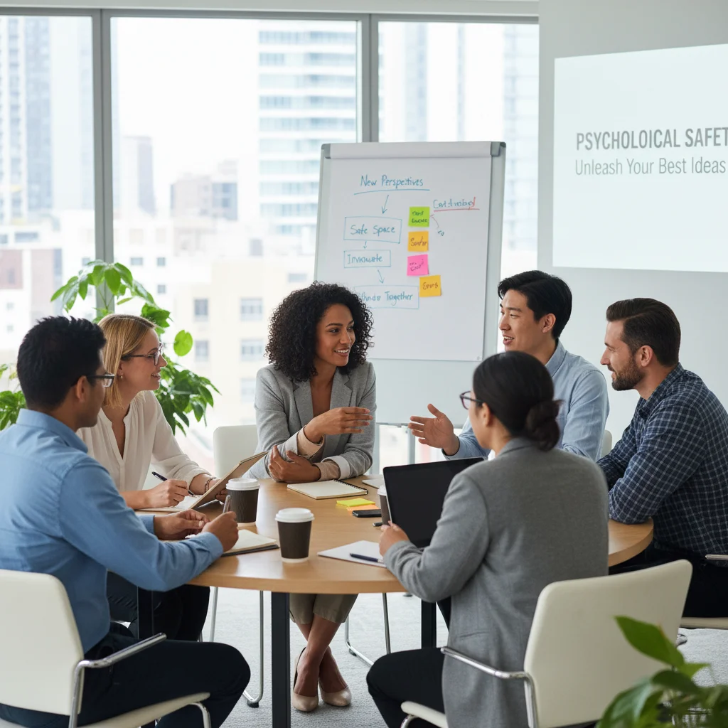 Leader encourageant sécurité psychologique et idées diverses en équipe
