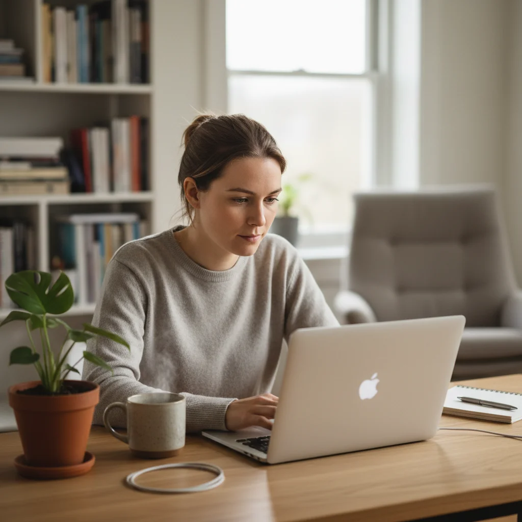 Personne concentrée travaillant à domicile dans un environnement optimisé
