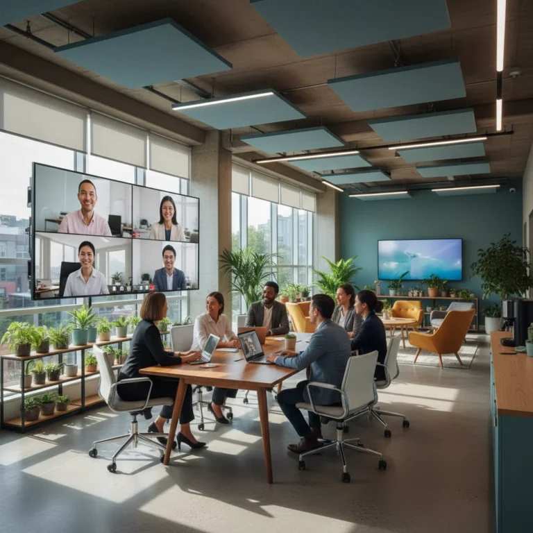 Professionnels collaborant dans un environnement de travail hybride moderne en France