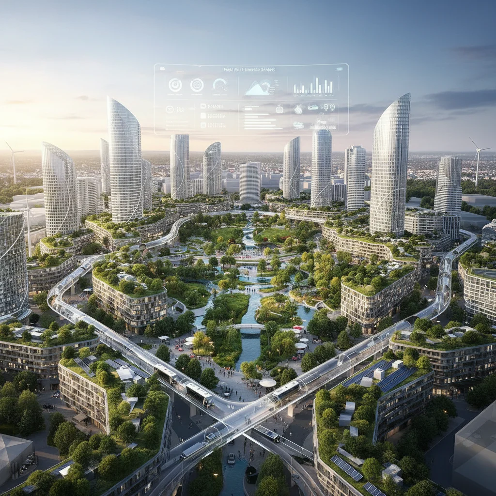 Quartier intelligent français avec véhicules autonomes et infrastructures connectées