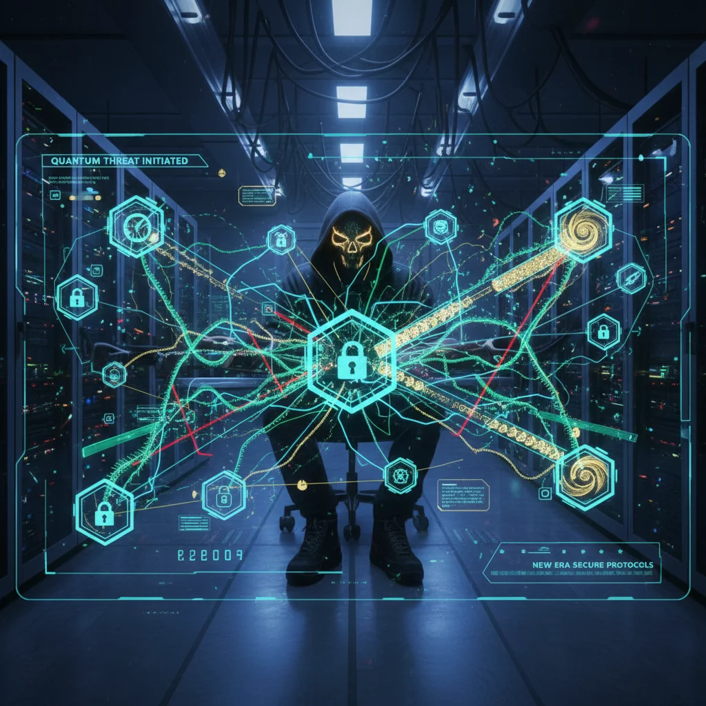 Schéma illustrant les vulnérabilités des systèmes cryptographiques actuels face aux attaques quantiques.