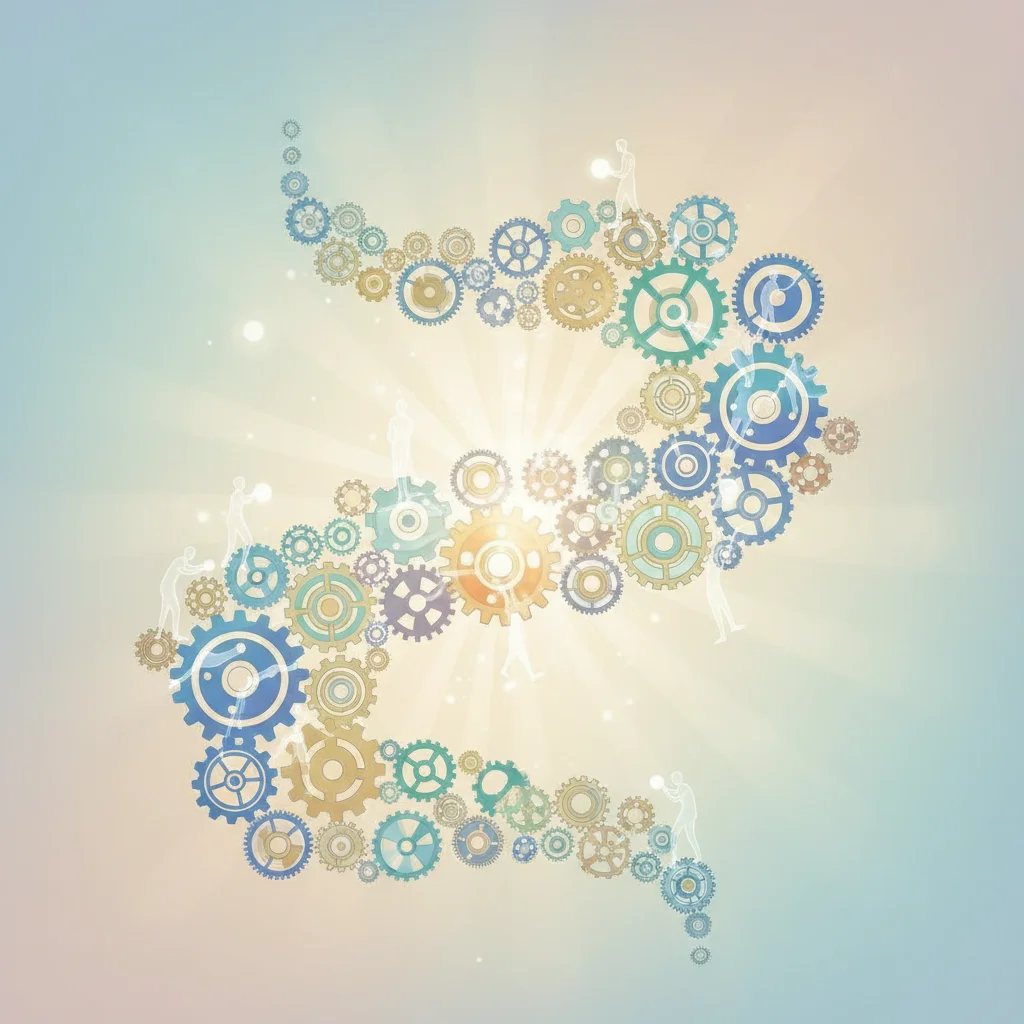 Illustration abstraite d'une entreprise libérée, montrant l'autonomie et la collaboration des employés sans hiérarchie rigide.