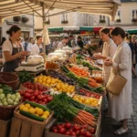 Alimentation Durable France : Tendances Émergentes 2027 Marché français coloré avec des produits locaux et bio, symbolisant l'alimentation durable en France.