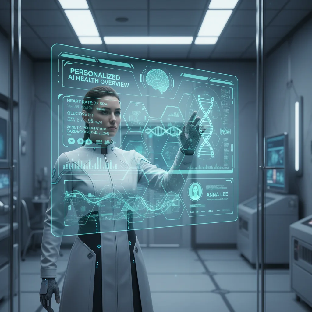 Médecin utilisant l'intelligence artificielle pour analyser des données de santé personnalisées et optimiser les traitements.