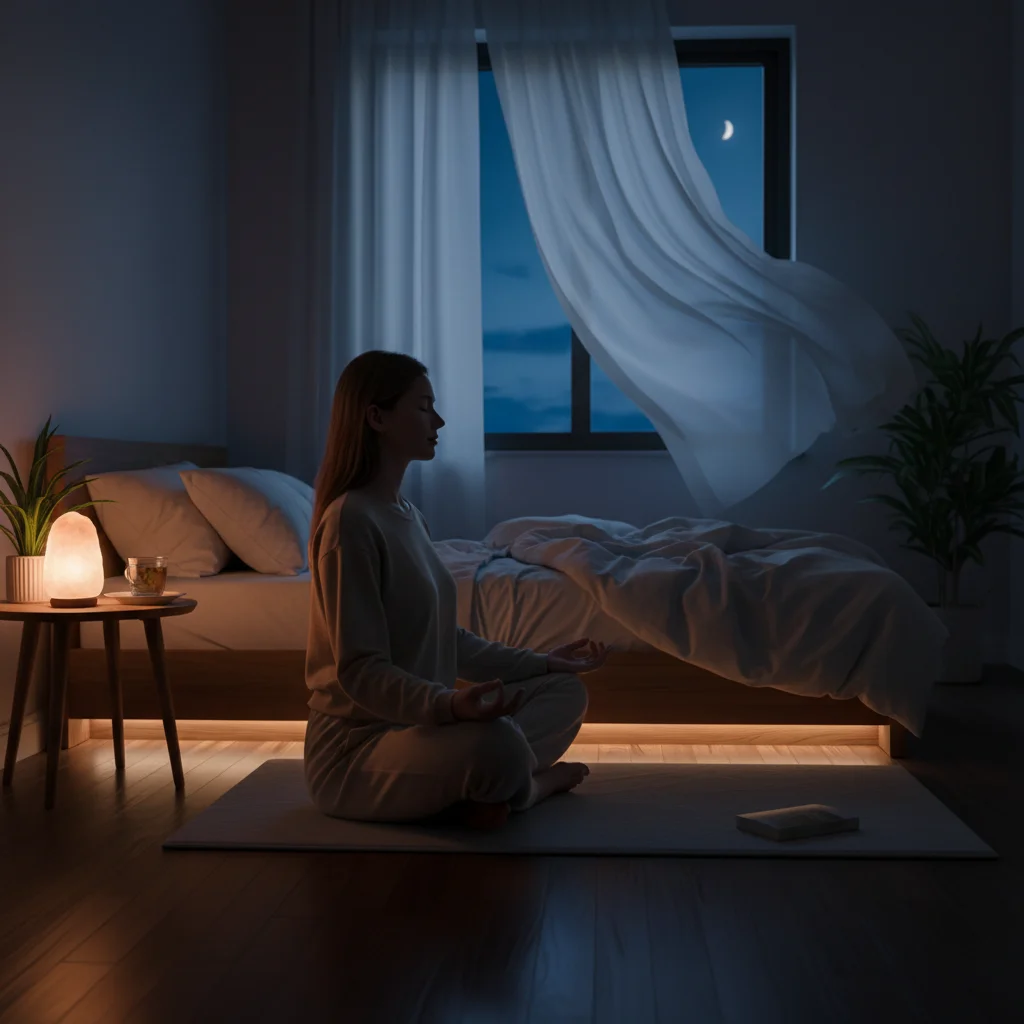Personne méditant pour une routine de sommeil française apaisante