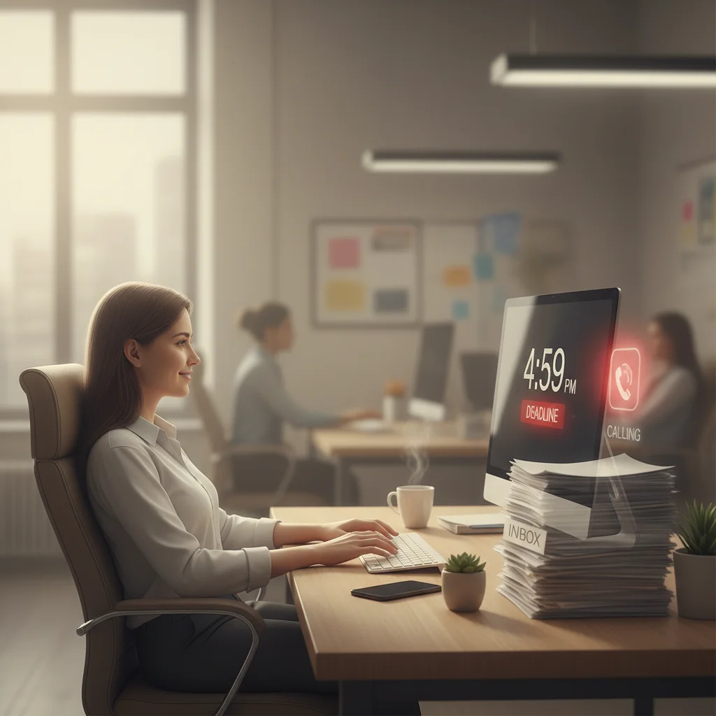 Employé serein gérant le stress au travail grâce à la pleine conscience